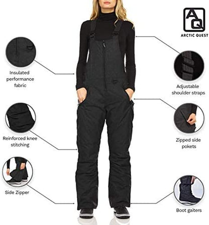 Arctic Quest Womens Ski Snow Bibs Pants Insulated Water Resistant Overalls Snowboarding Winter Waterproof Pants Women