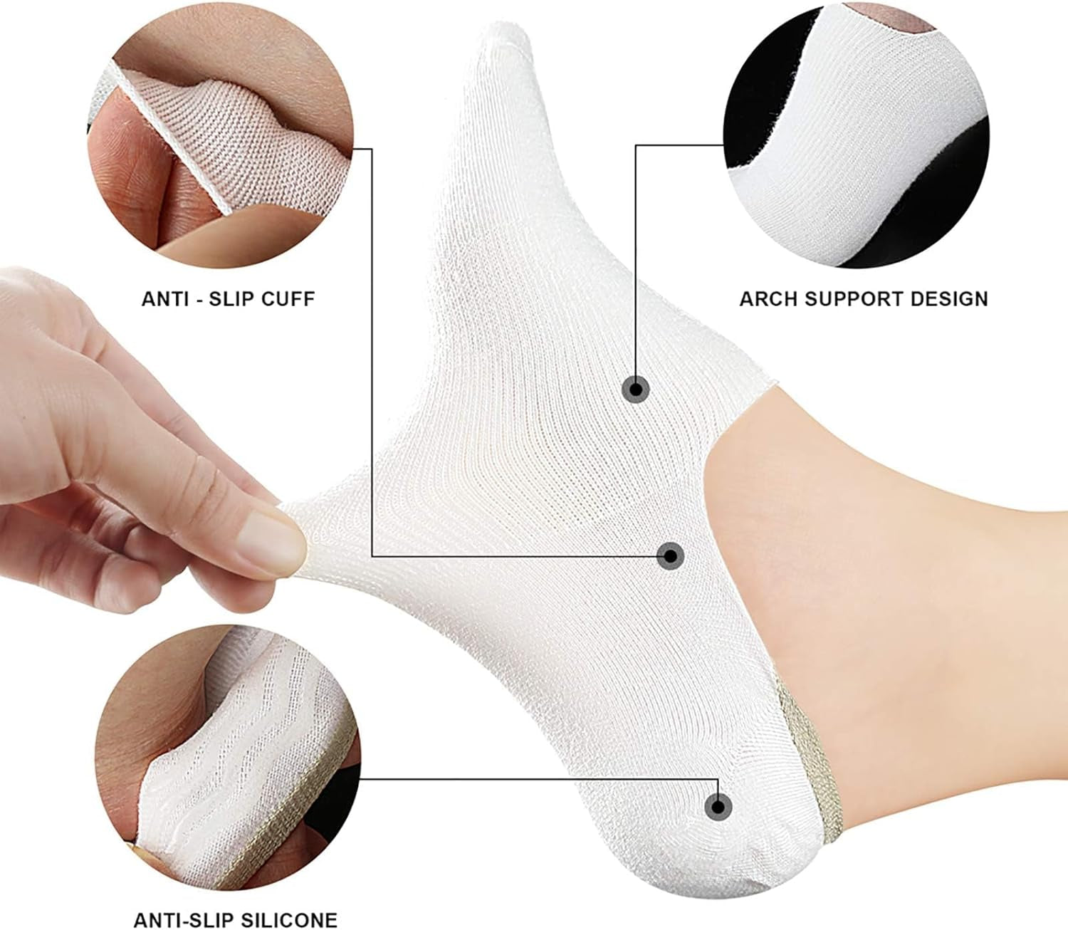 Wernies No Show Socks Women Low Socks Non Slip Flat Boat Line 4/8 Pairs