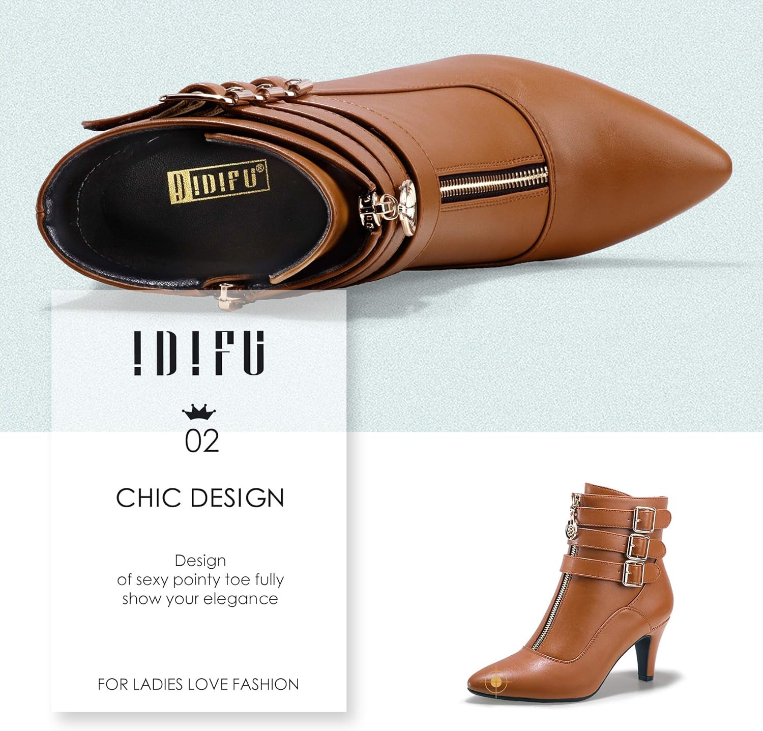 IDIFU Women'S Buckle Strap Ankle Booties 3 Inch Pointed Toe Zipper Heels Dress Jeans Boots